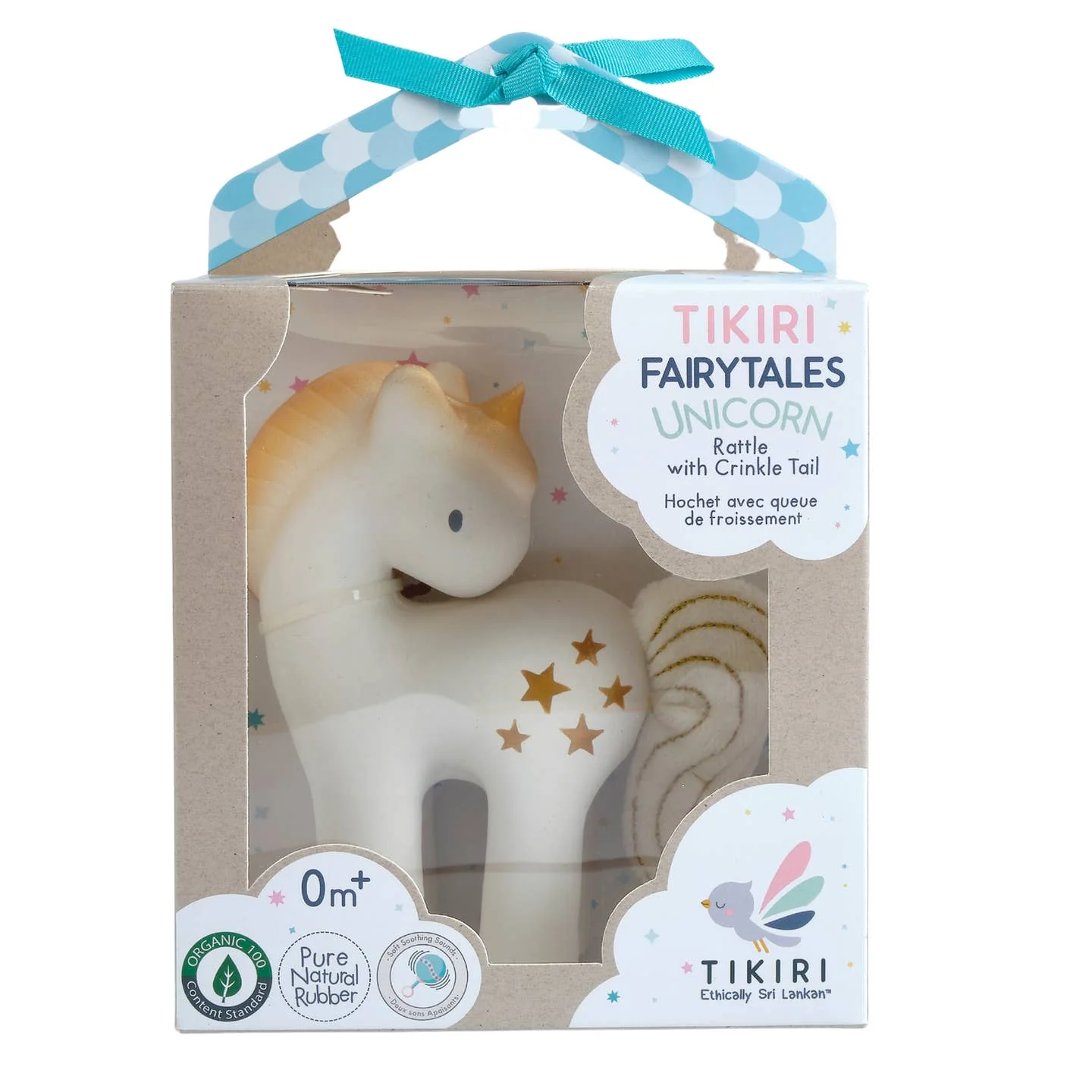 Shining Stars Unicorn Natural Rubber Rattle with Crinkle Wings by Tikiri Toys - Image 2