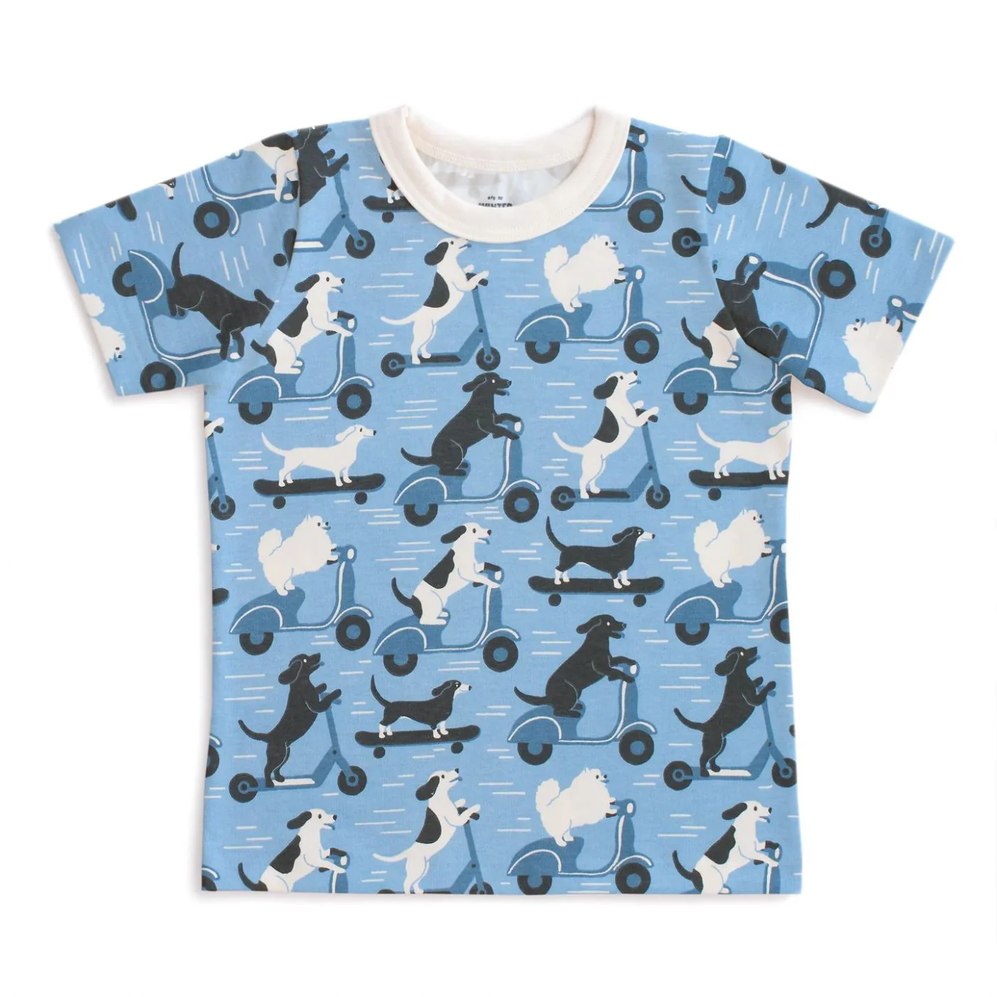 Short Sleeve Tee - Dogs on Scooters Blue by Winter Water Factory