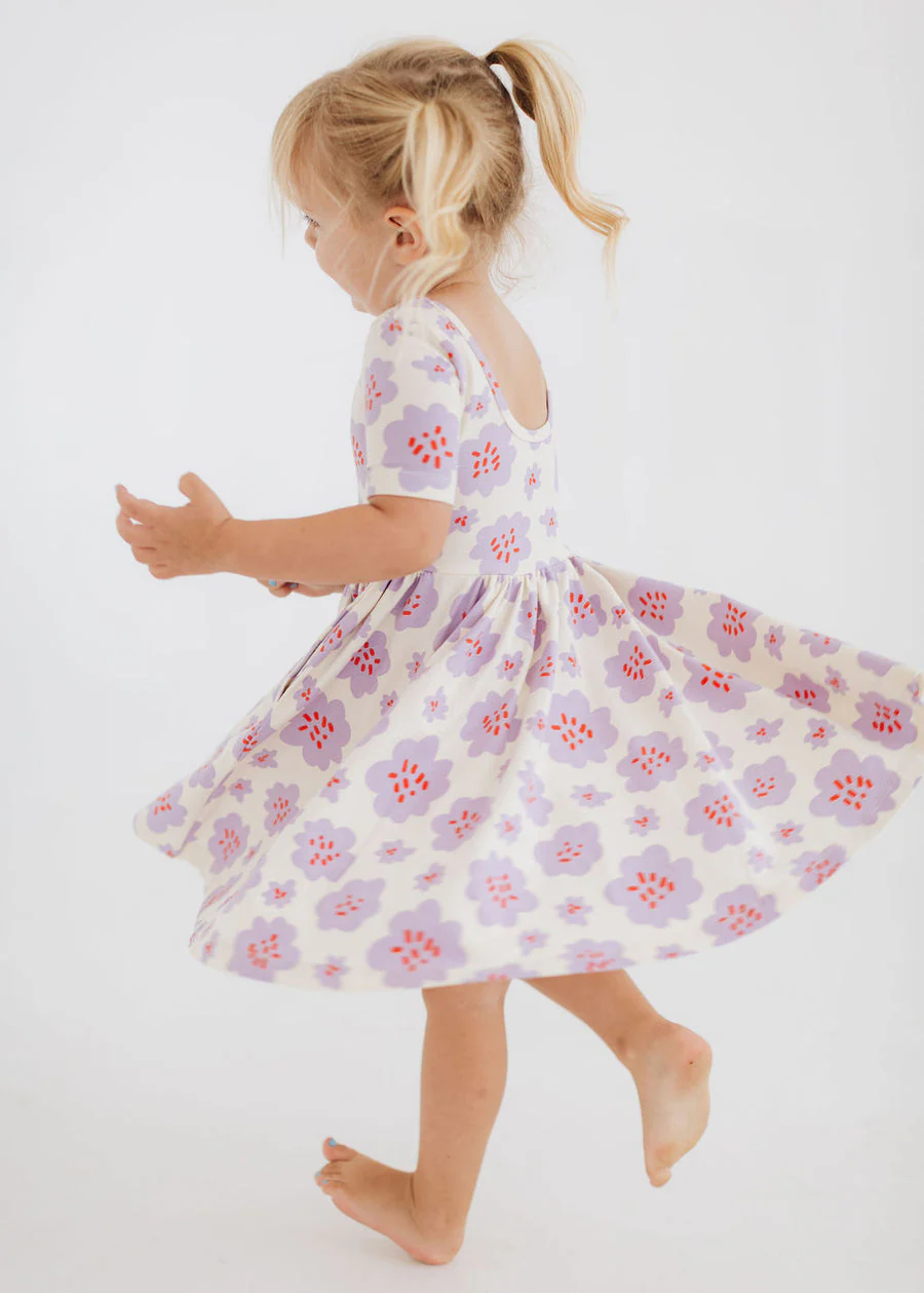 Short Sleeve Twirl Dress in Lavender Blooms by Good Apples - Image 5