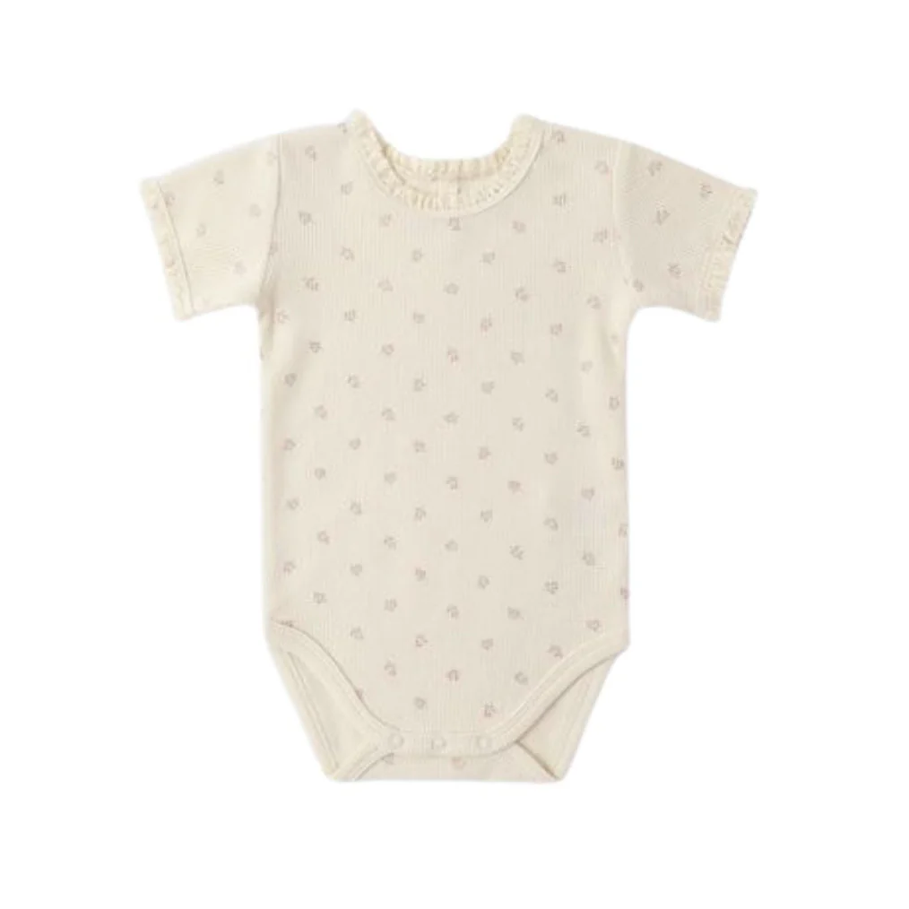 Short Sleeve Waffle Bodysuit - Mauve Ditsy by Quincy Mae