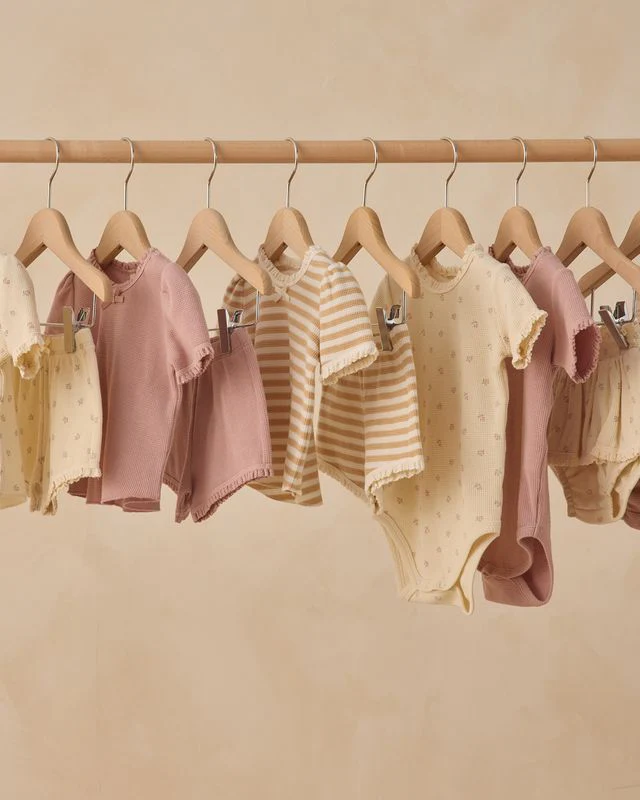 Short Sleeve Waffle Bodysuit - Mauve Ditsy by Quincy Mae - Image 4