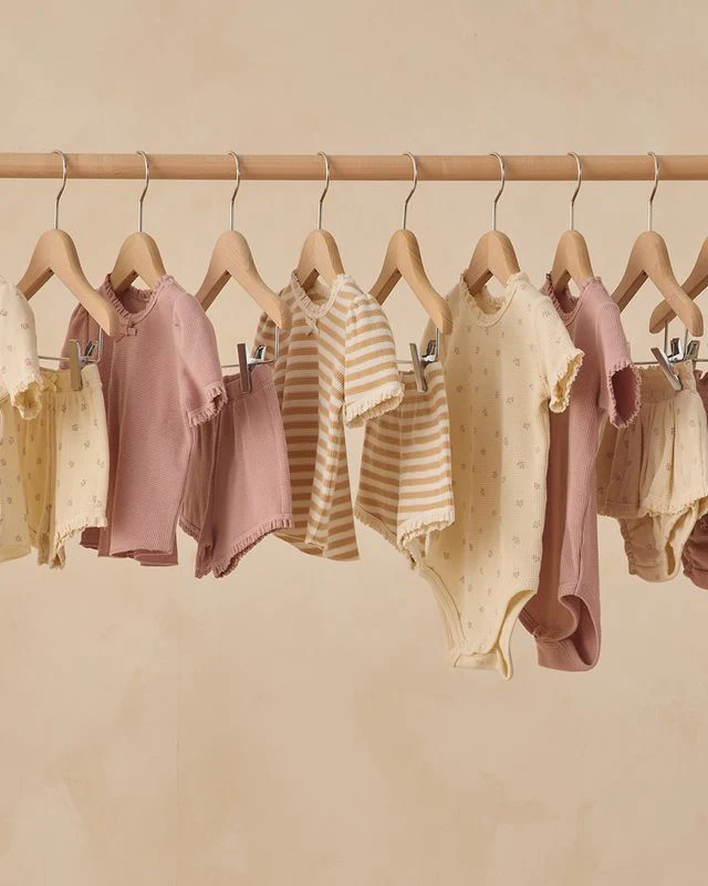 Short Sleeve Waffle Bodysuit - Mauve Ditsy by Quincy Mae - Image 5