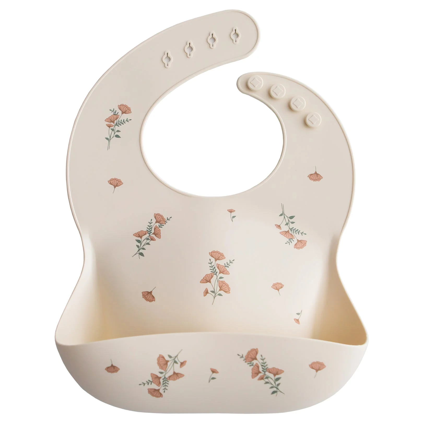 Silicone Baby Bib - Pink Flowers by Mushie & Co