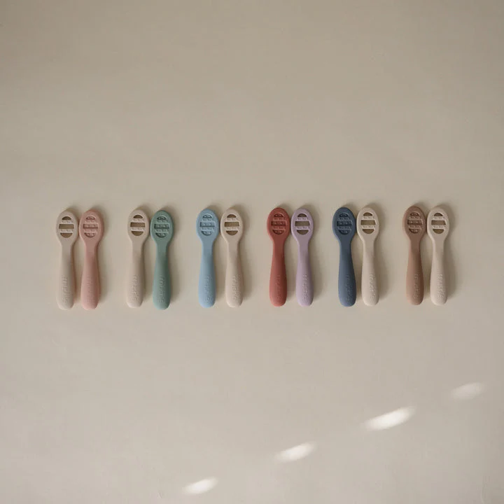Silicone First Feeding Baby Spoons 2-Pack - Rose/Soft Lilac by Mushie & Co - Image 4