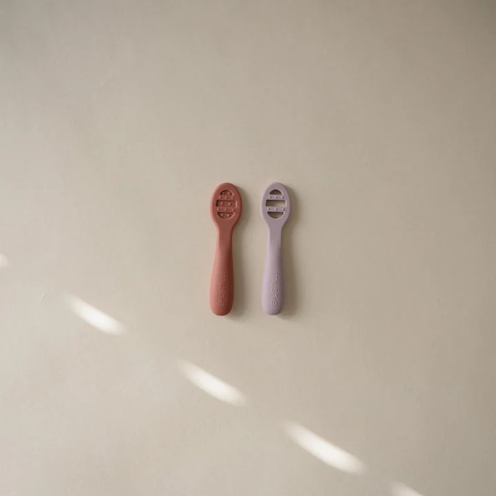 Silicone First Feeding Baby Spoons 2-Pack - Rose/Soft Lilac by Mushie & Co - Image 6