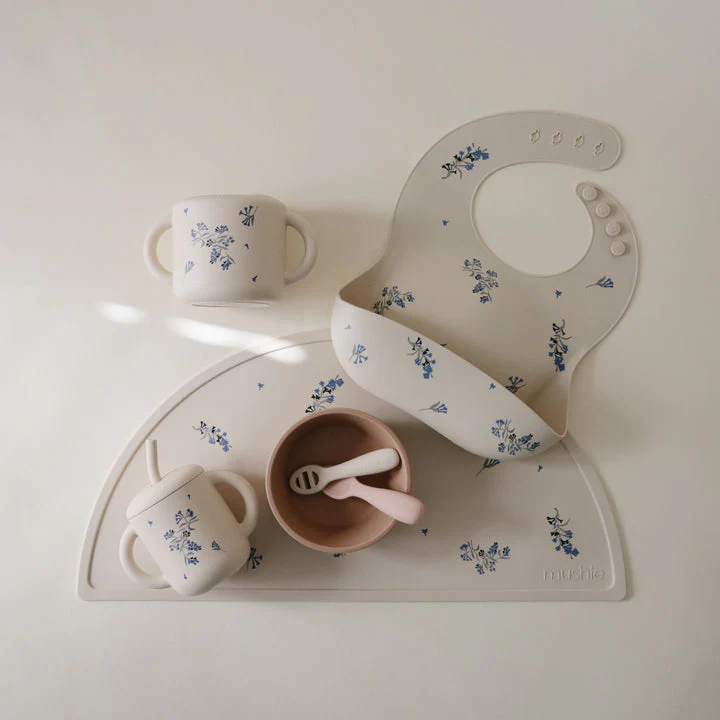 Silicone Training Cup + Straw - Lilac Flowers by Mushie & Co - Image 6