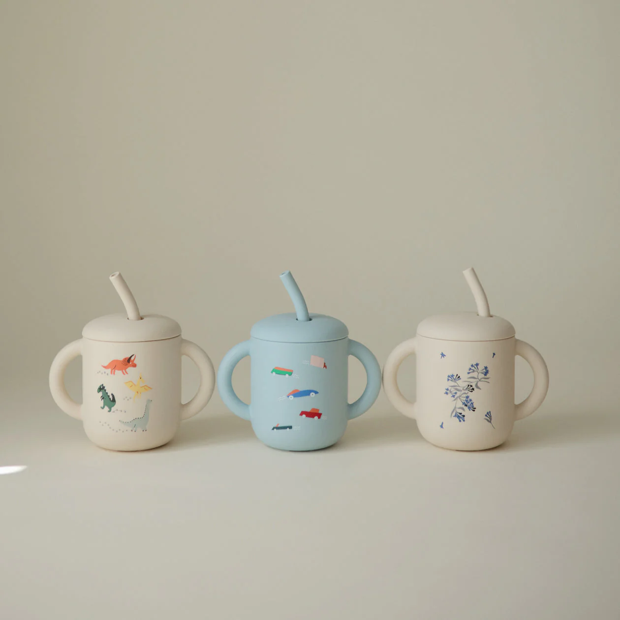 Silicone Training Cup + Straw - Lilac Flowers by Mushie & Co - Image 7