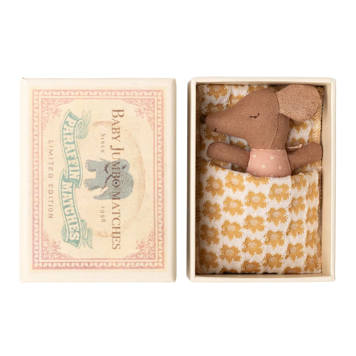 Sleepy Wakey, Baby Mouse in Matchbox - Rose with Floral Blanket by Maileg