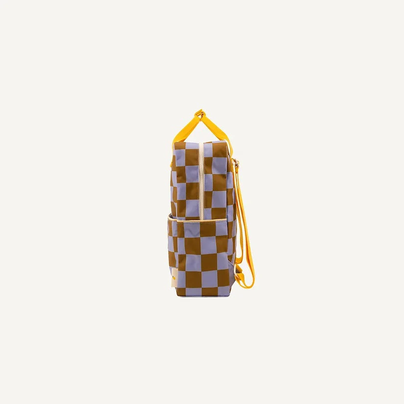 Small Farmhouse Checkerboard Backpack - Blooming Purple + Soil Green by Sticky Lemon - Image 3