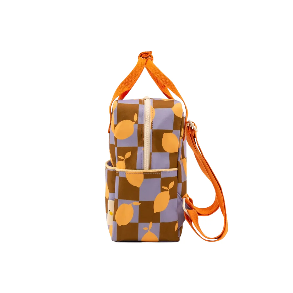 Small Farmhouse Checkerboard Backpack - Lemons by Sticky Lemon - Image 2