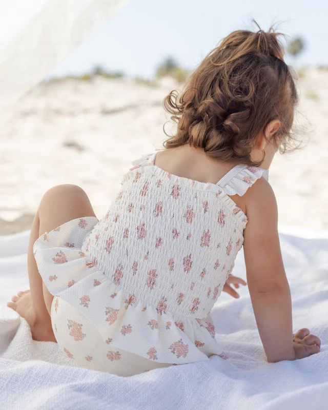 Smocked One-Piece Swimsuit - Garden Rose by Quincy Mae - Image 3