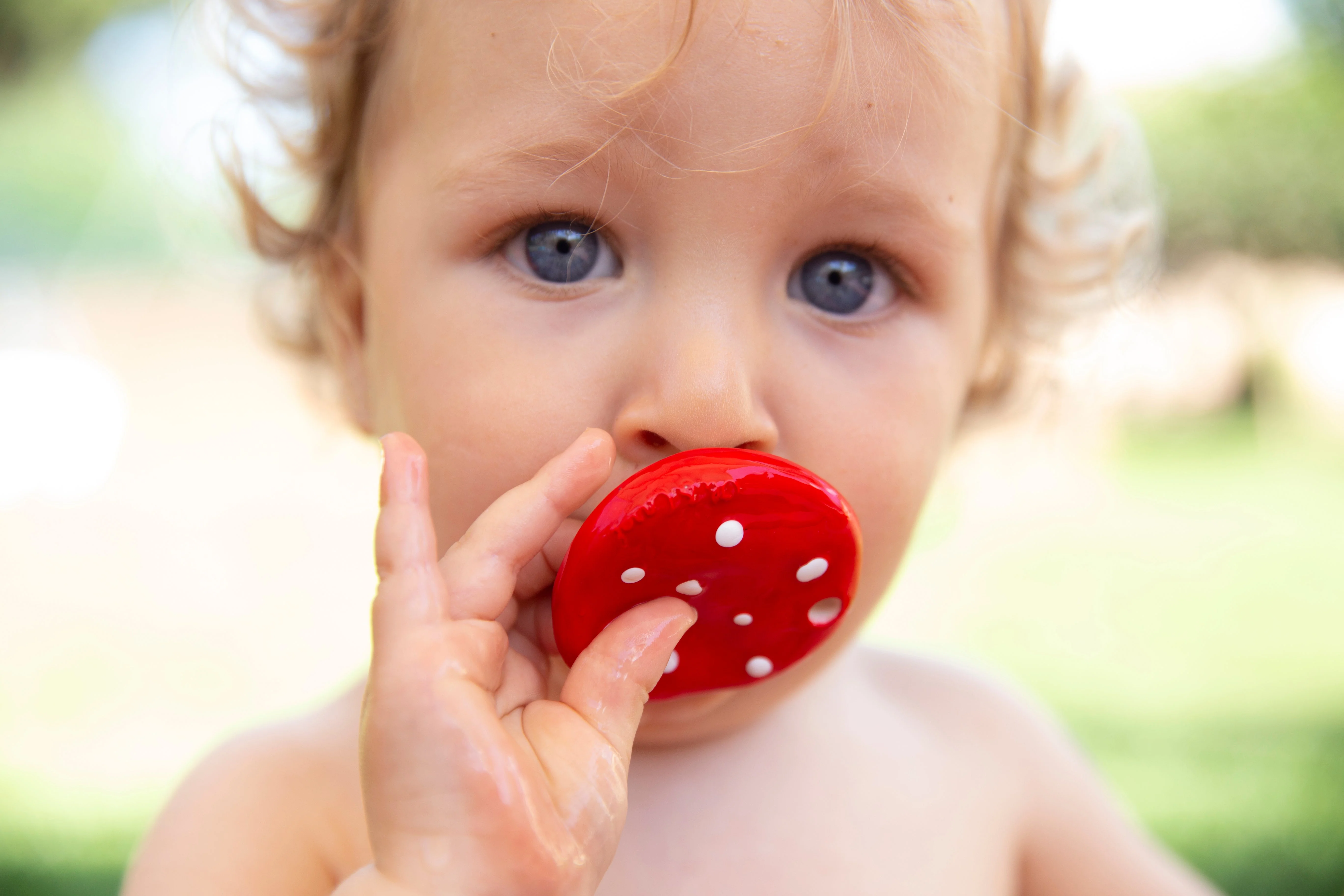Spotty the Mushroom Mini Teether by Oli & Carol - Image 4
