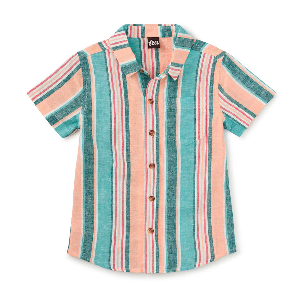 Stripe Button Up Woven Shirt - Cyan by Tea Collection - FINAL SALE