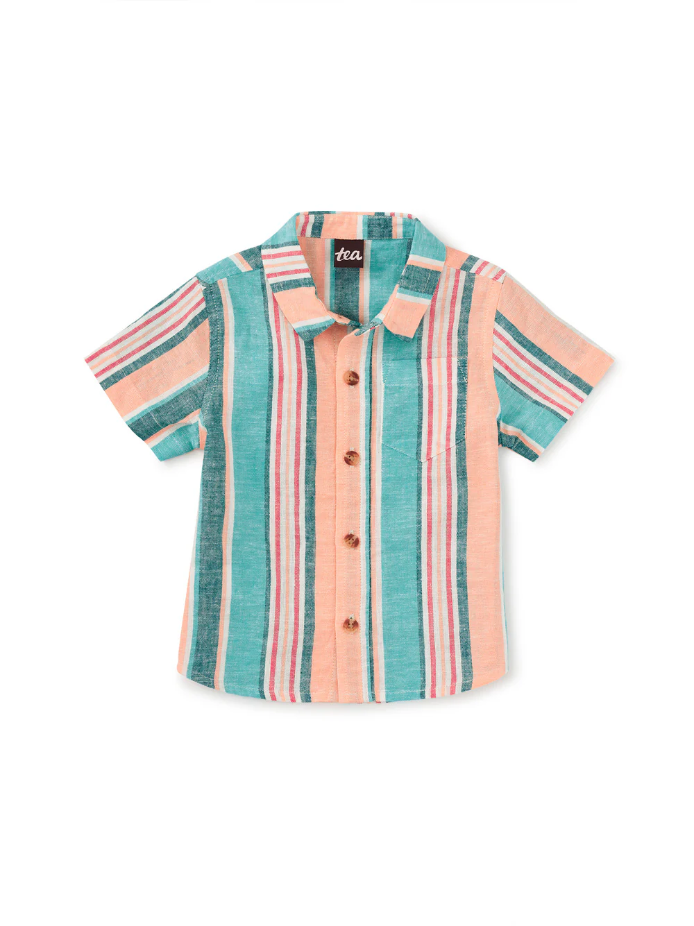 Stripe Button Up Woven Shirt - Cyan by Tea Collection - FINAL SALE - Image 2