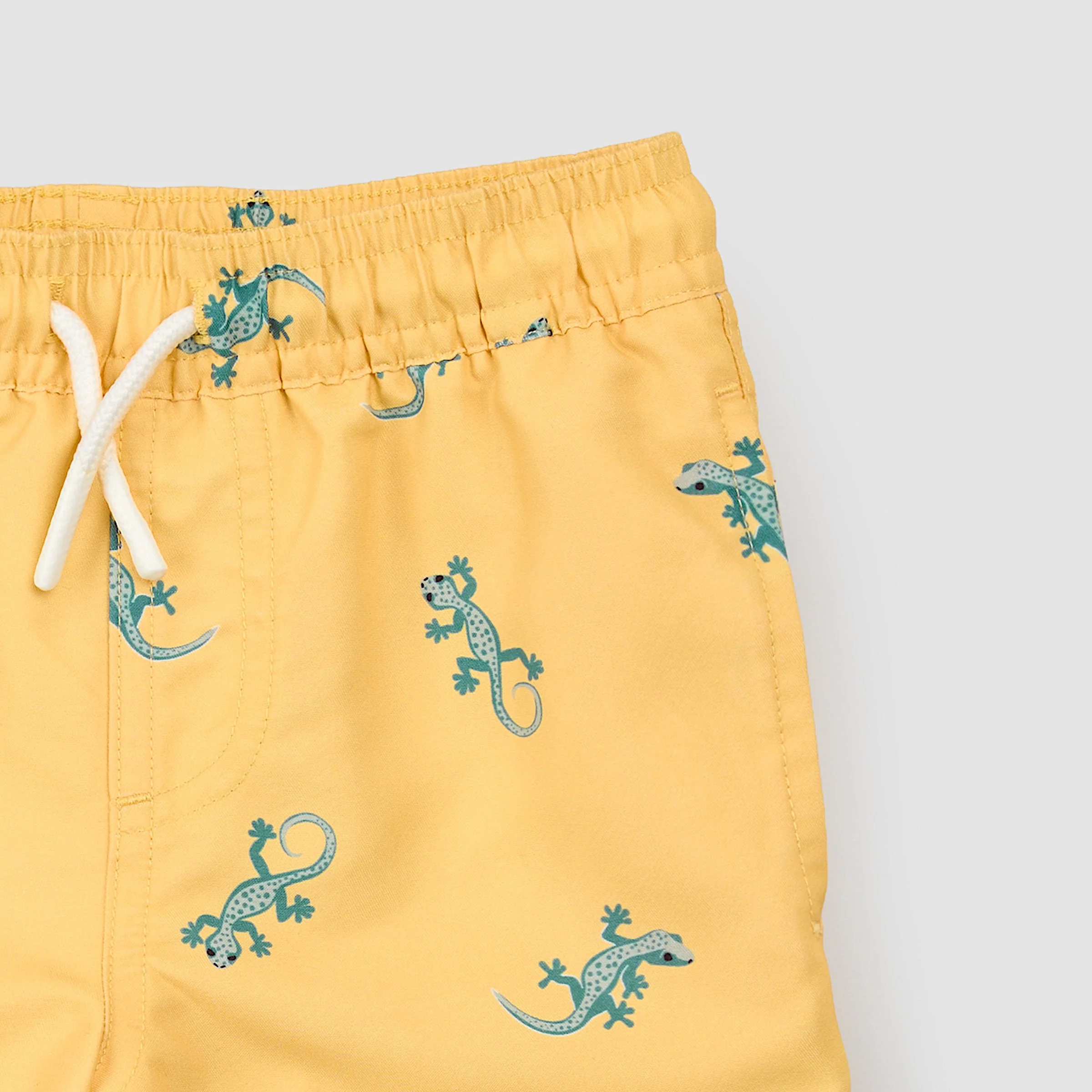 Swim Trunks - Gecko Print on Mustard by Petit Lem - Image 3