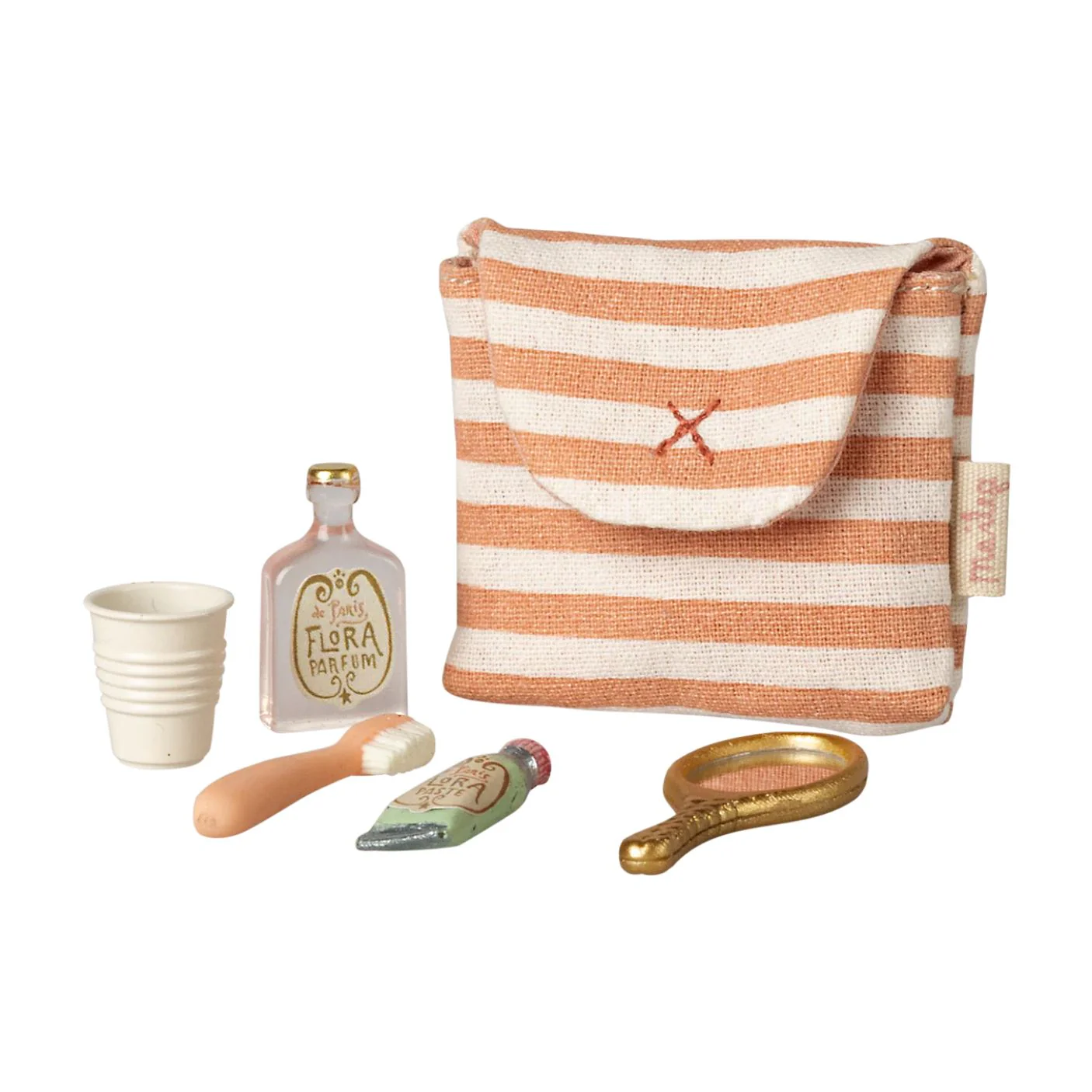 Toothbrush Set in Bag, Mouse - Coral Stripe by Maileg