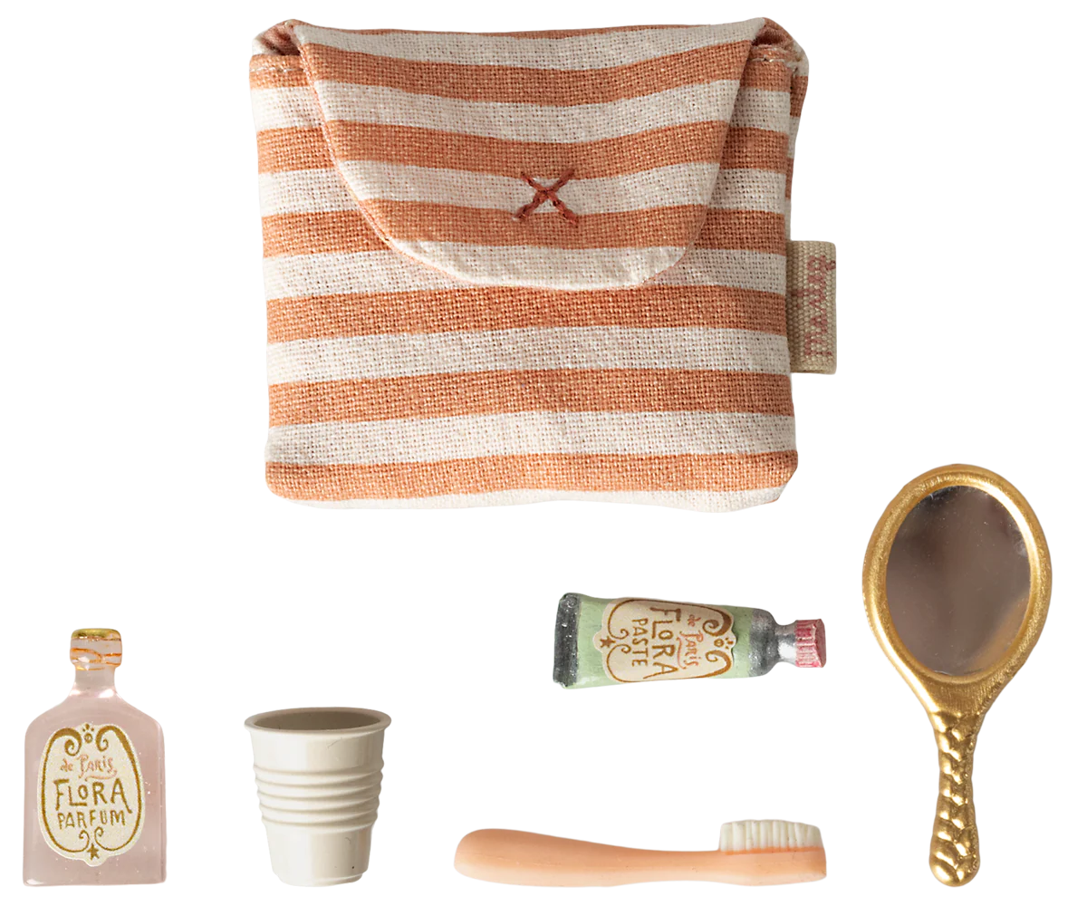 Toothbrush Set in Bag, Mouse - Coral Stripe by Maileg - Image 3