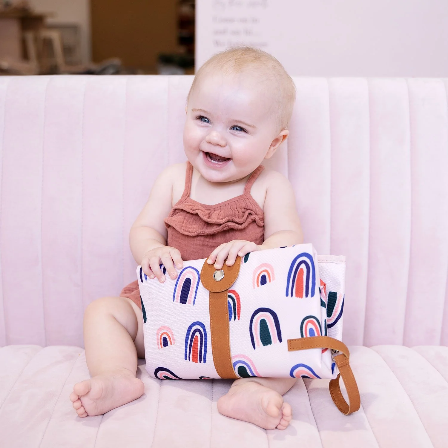 Travel Baby Change Mat - Ochre Rainbows by The Somewhere Co. - Image 4