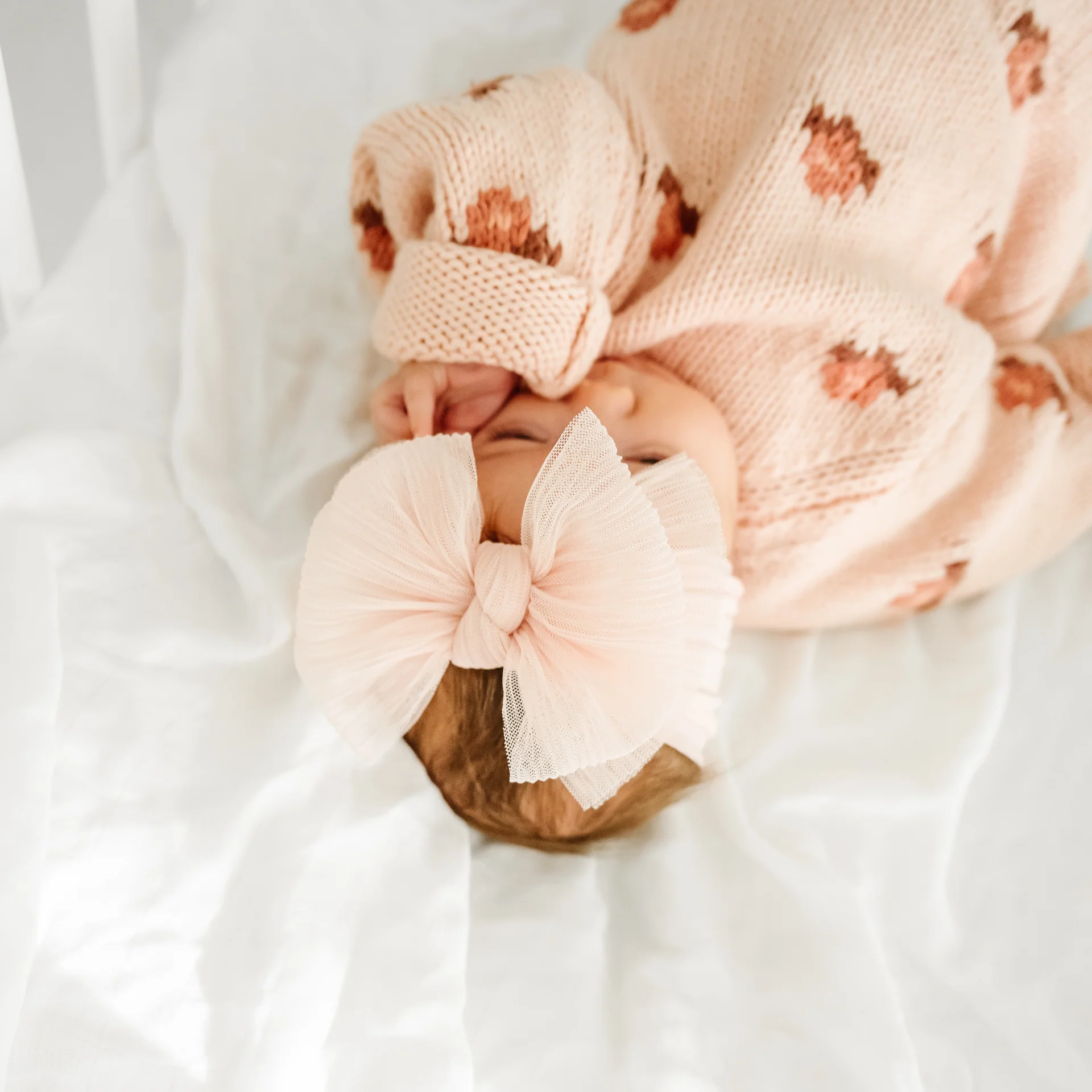 Tulle Fab Headband with Tulle Bow - Pleated Rose Quartz by Baby Bling - Image 4