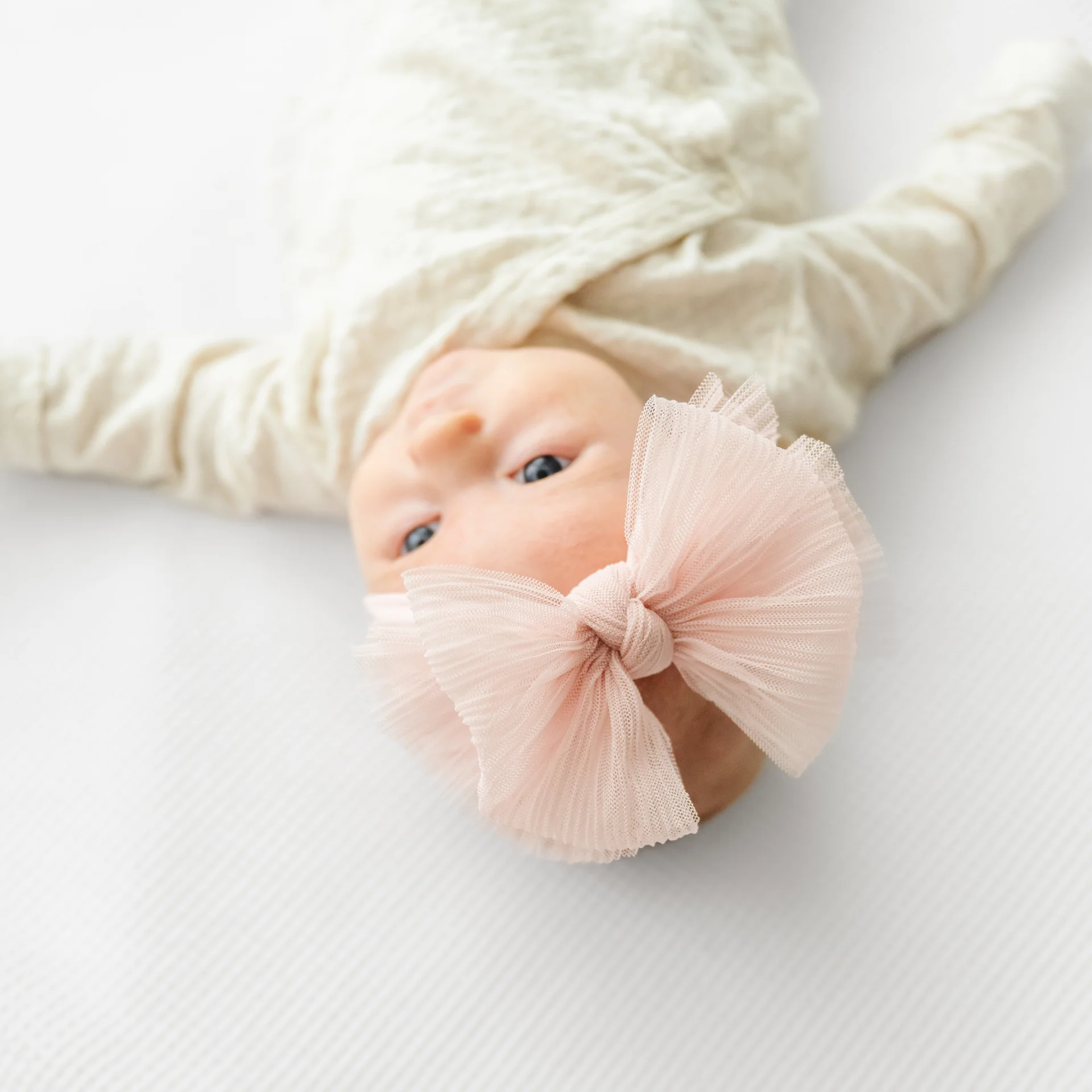 Tulle Fab Headband with Tulle Bow - Pleated Rose Quartz by Baby Bling - Image 5