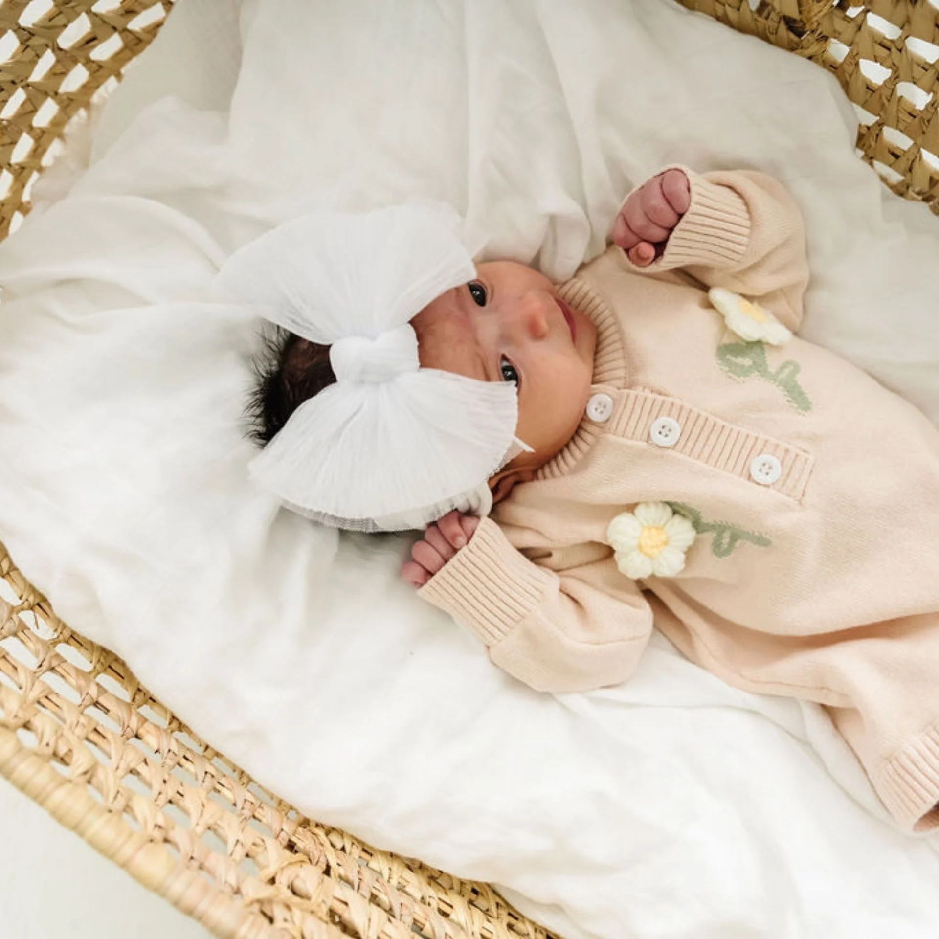 Tulle Fab Headband with Tulle Bow - Pleated White by Baby Bling - Image 3