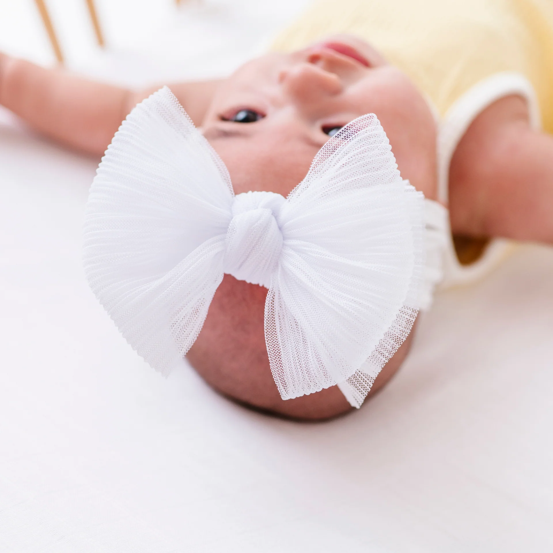 Tulle Fab Headband with Tulle Bow - Pleated White by Baby Bling - Image 6