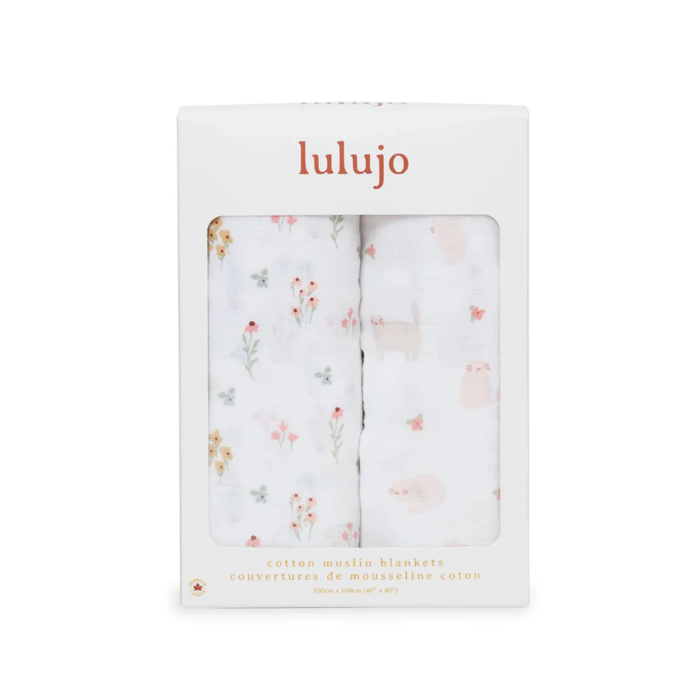 Two Pack Cotton Muslin Swaddles - Kitty Cat & Flower Field by Lulujo
