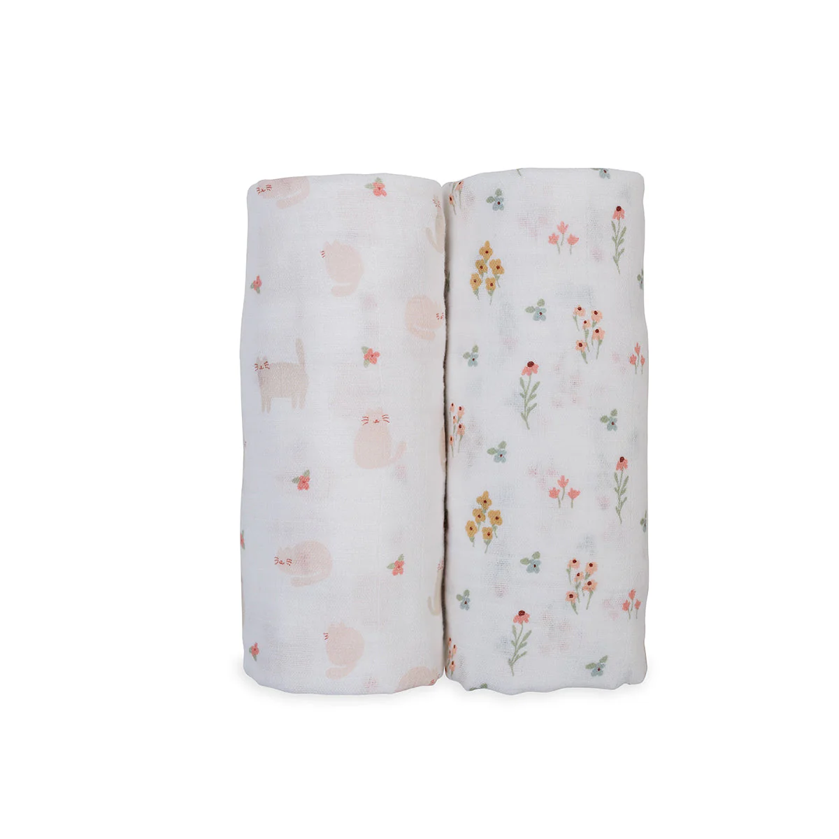 Two Pack Cotton Muslin Swaddles - Kitty Cat & Flower Field by Lulujo - Image 6