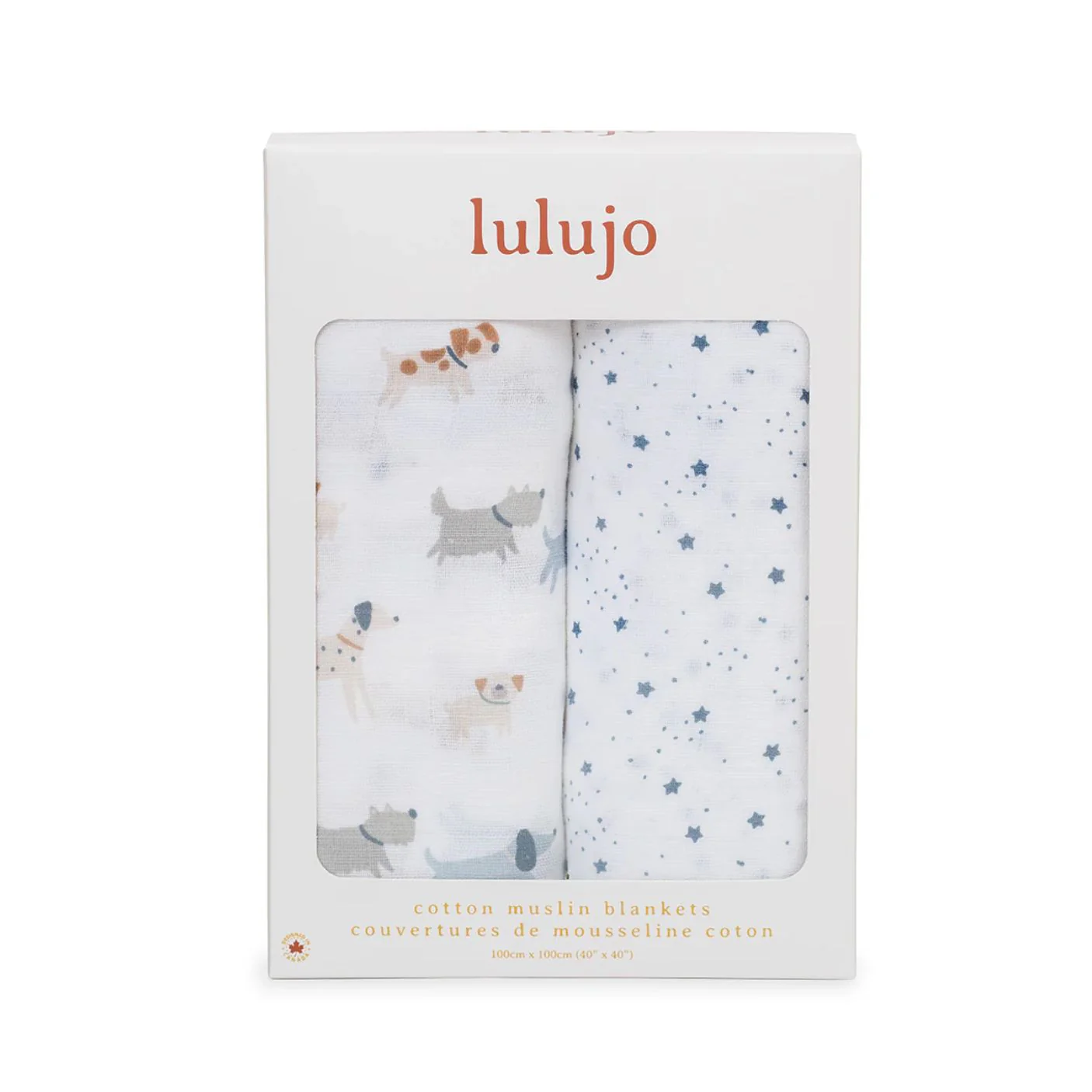 Two Pack Cotton Muslin Swaddles - Puppy Dog & Stars by Lulujo