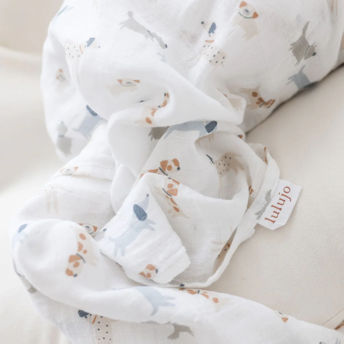 Two Pack Cotton Muslin Swaddles - Puppy Dog & Stars by Lulujo - Image 5
