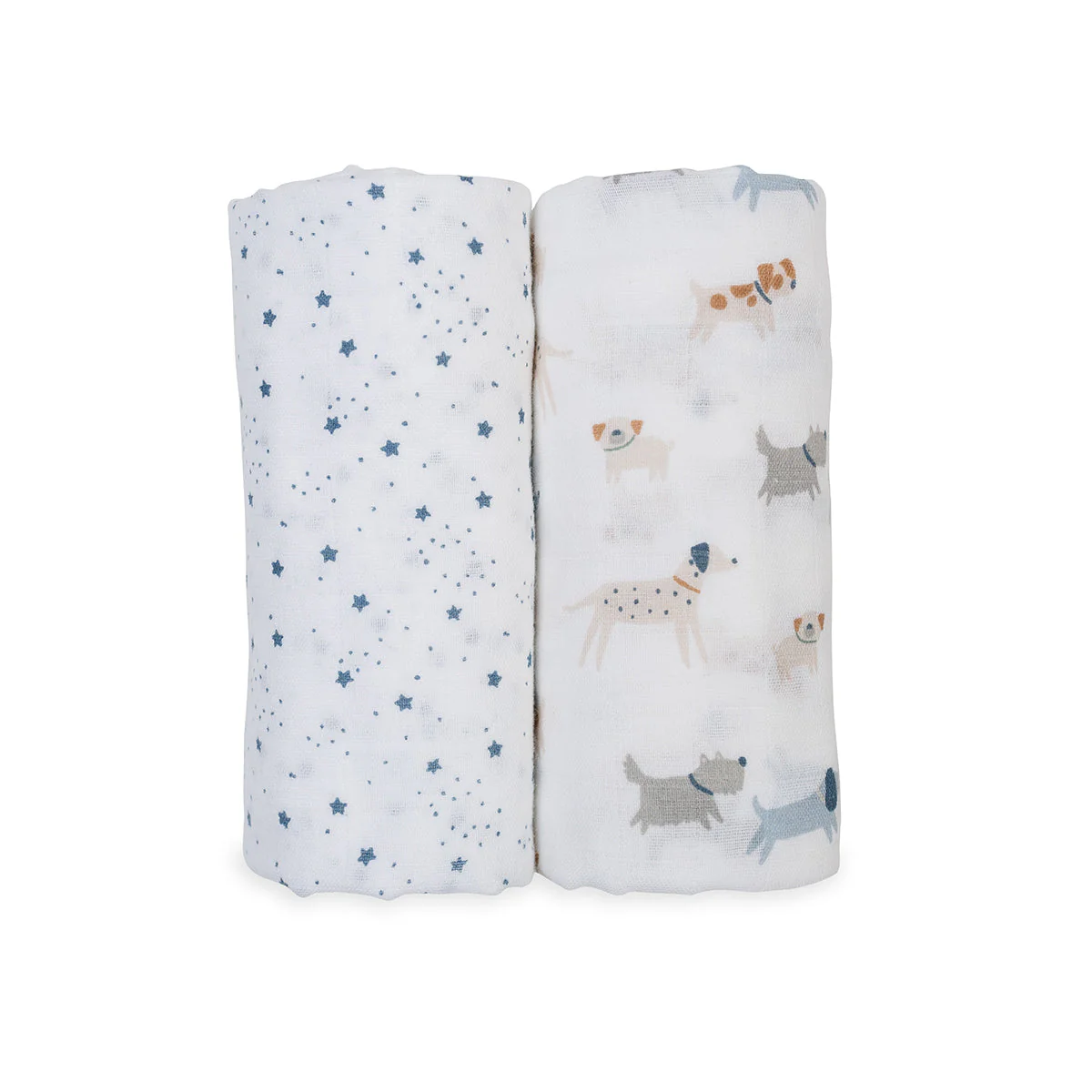 Two Pack Cotton Muslin Swaddles - Puppy Dog & Stars by Lulujo - Image 6