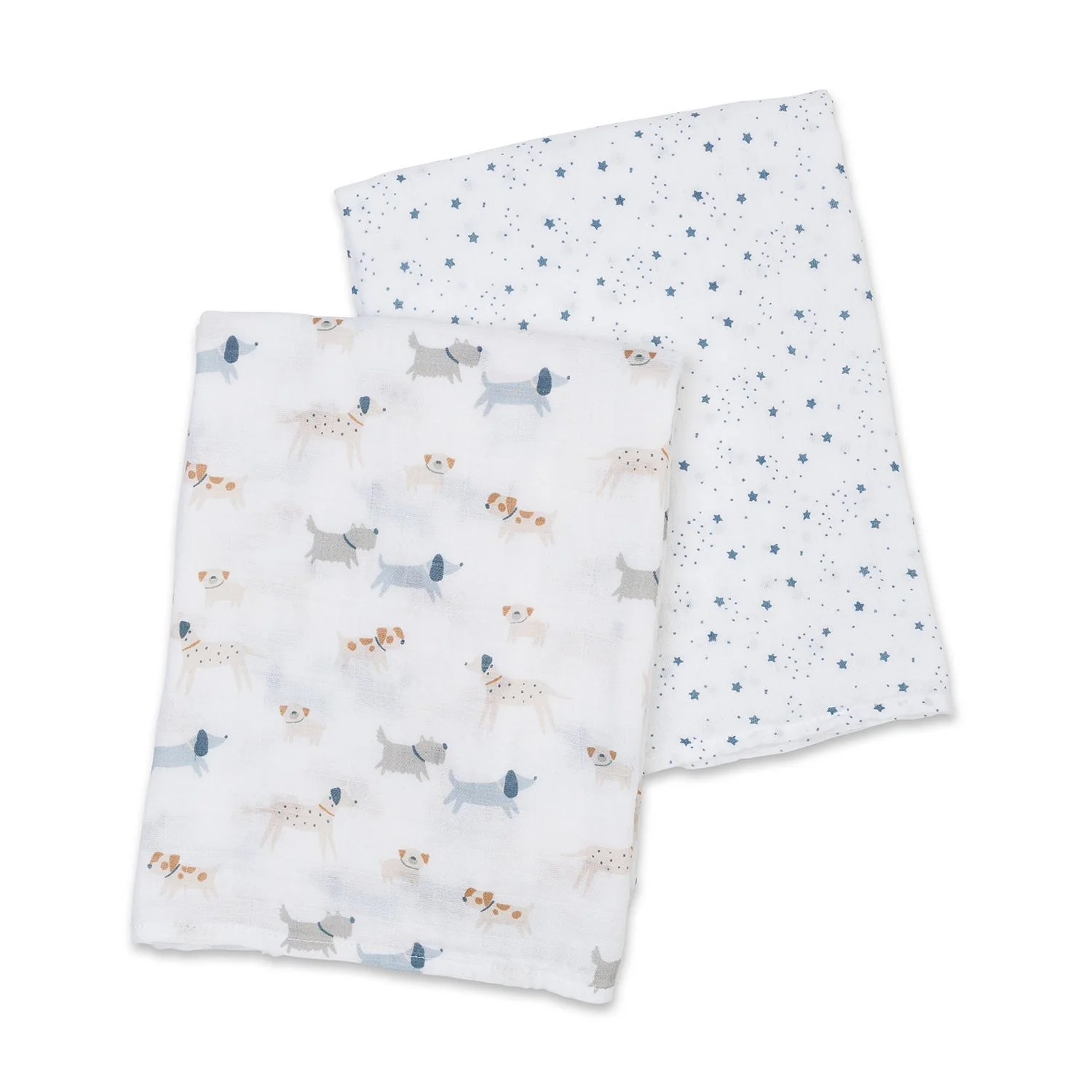Two Pack Cotton Muslin Swaddles - Puppy Dog & Stars by Lulujo - Image 7