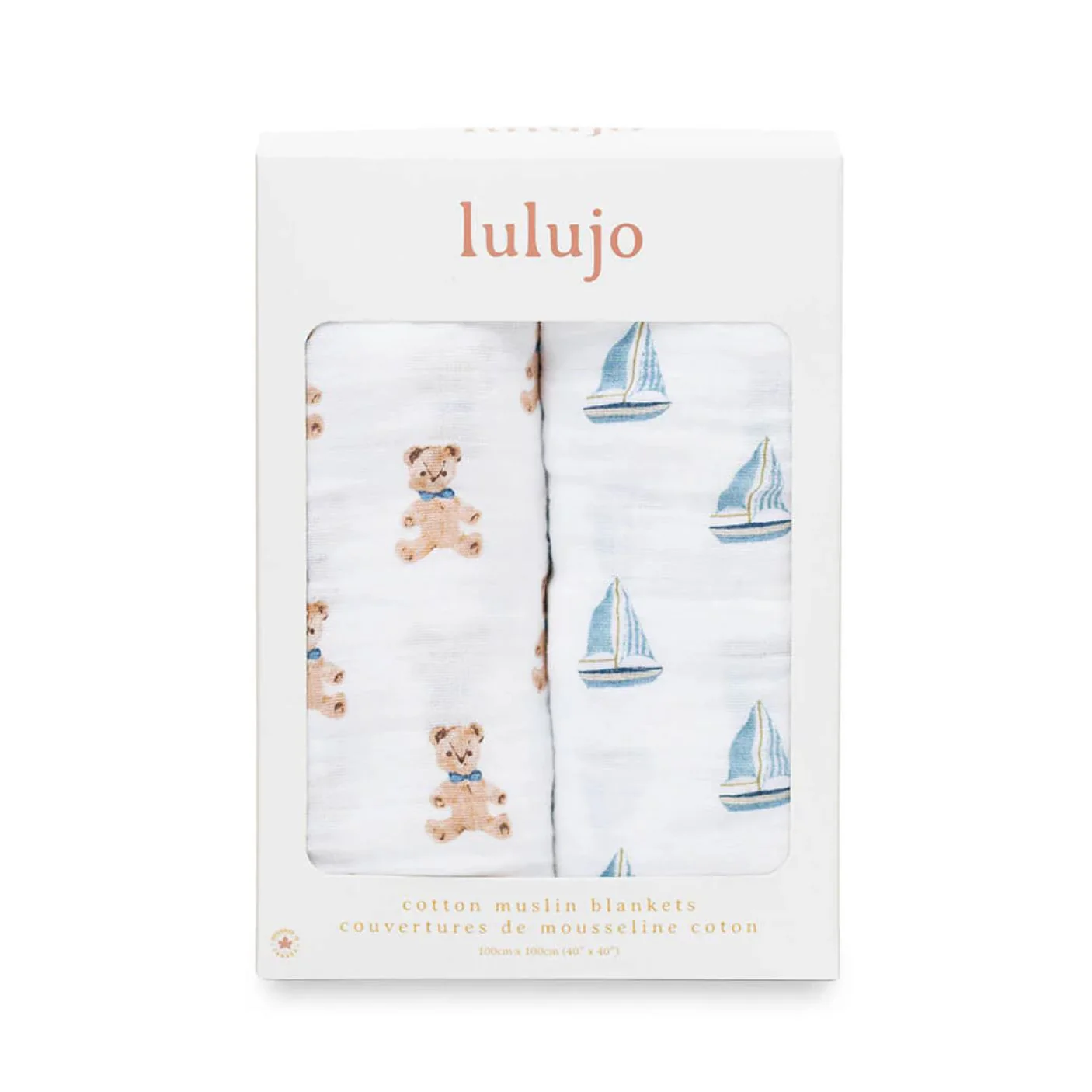 Two Pack Cotton Muslin Swaddles - Vintage Bears & Sailboats by Lulujo