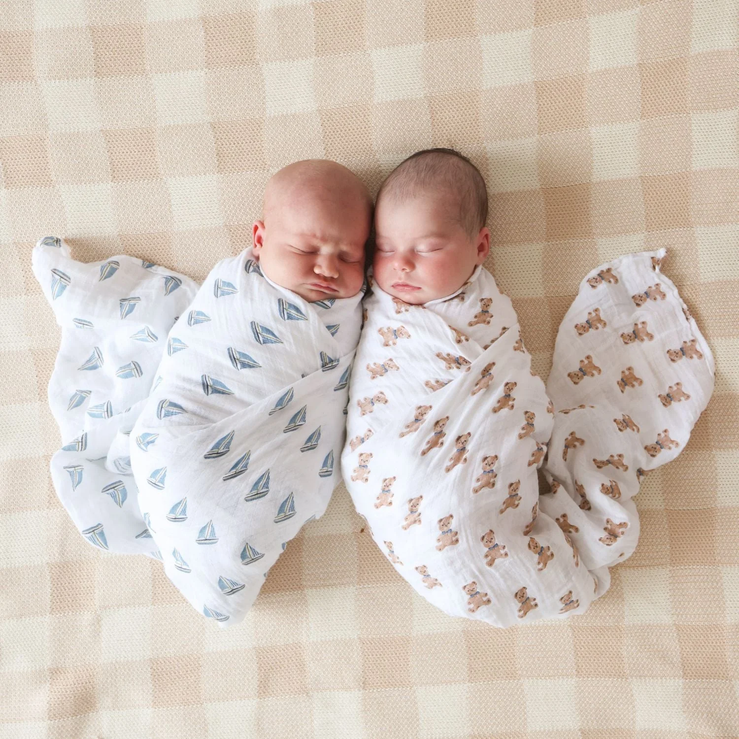 Two Pack Cotton Muslin Swaddles - Vintage Bears & Sailboats by Lulujo - Image 2