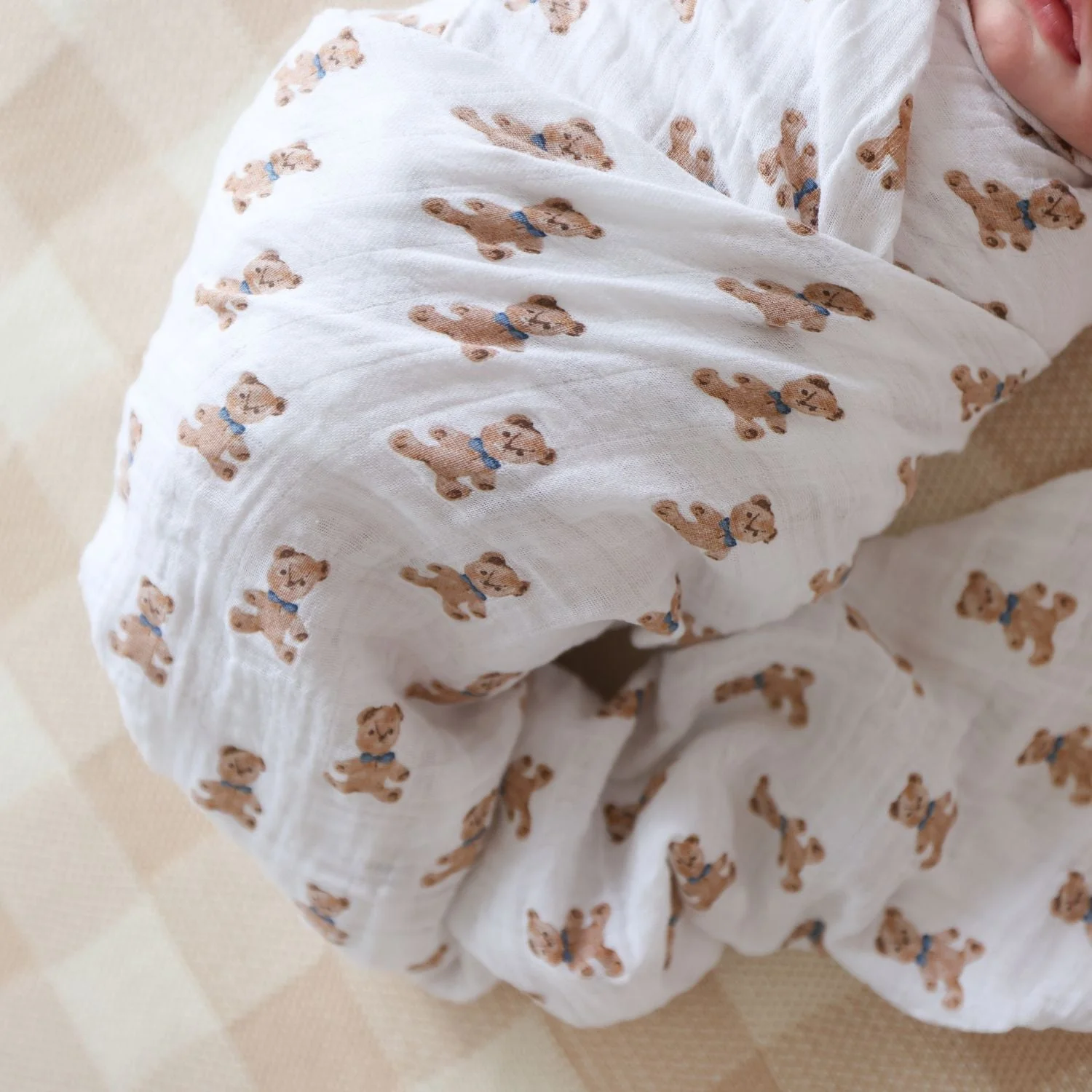 Two Pack Cotton Muslin Swaddles - Vintage Bears & Sailboats by Lulujo - Image 5