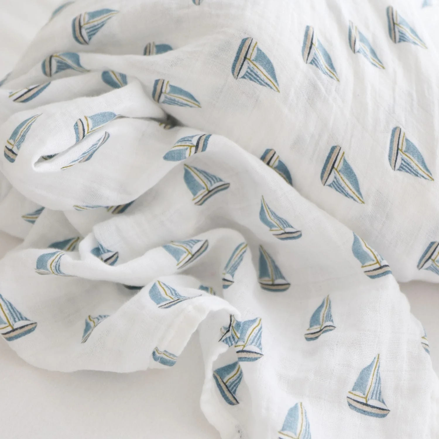 Two Pack Cotton Muslin Swaddles - Vintage Bears & Sailboats by Lulujo - Image 6