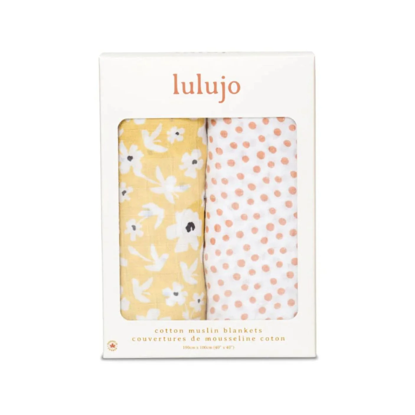 Two Pack Cotton Muslin Swaddles - Yellow Wildflowers & Dots by Lulujo