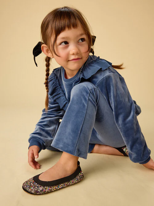 Very Velour Flare Pants - Naval Blue by Tea Collection - FINAL SALE - Image 2