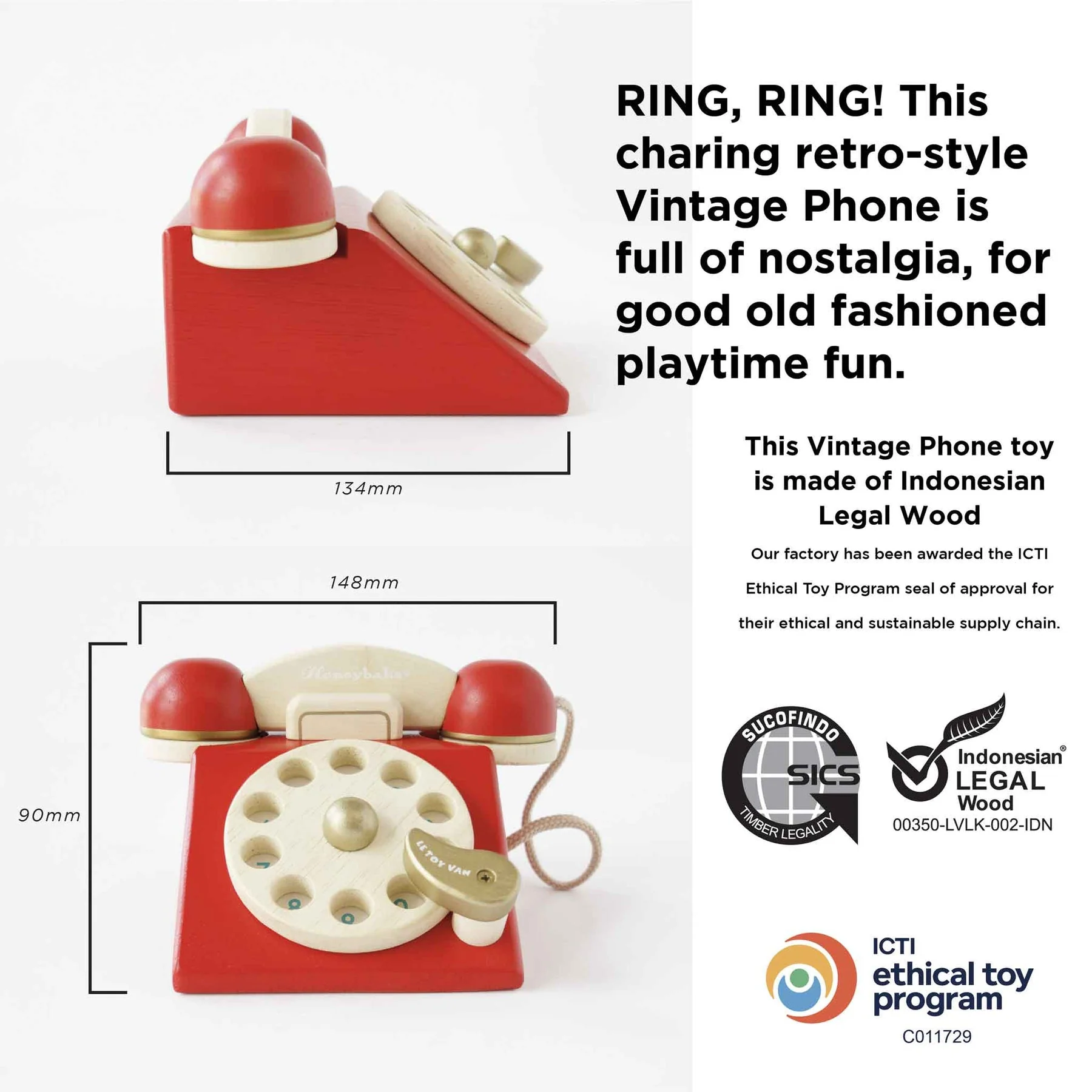 Vintage Wooden Phone by Le Toy Van - Image 5