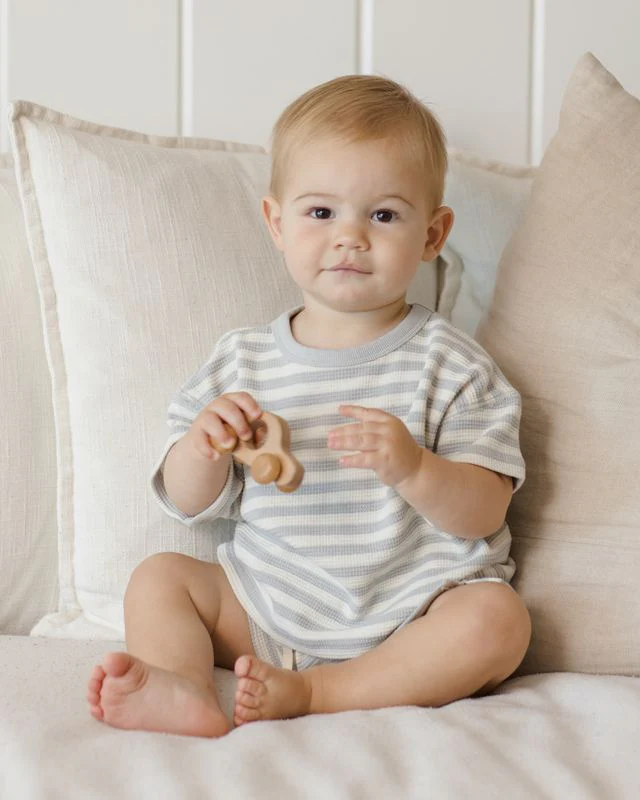 Waffle Tee + Short Set - Sky Stripe by Quincy Mae - Image 3