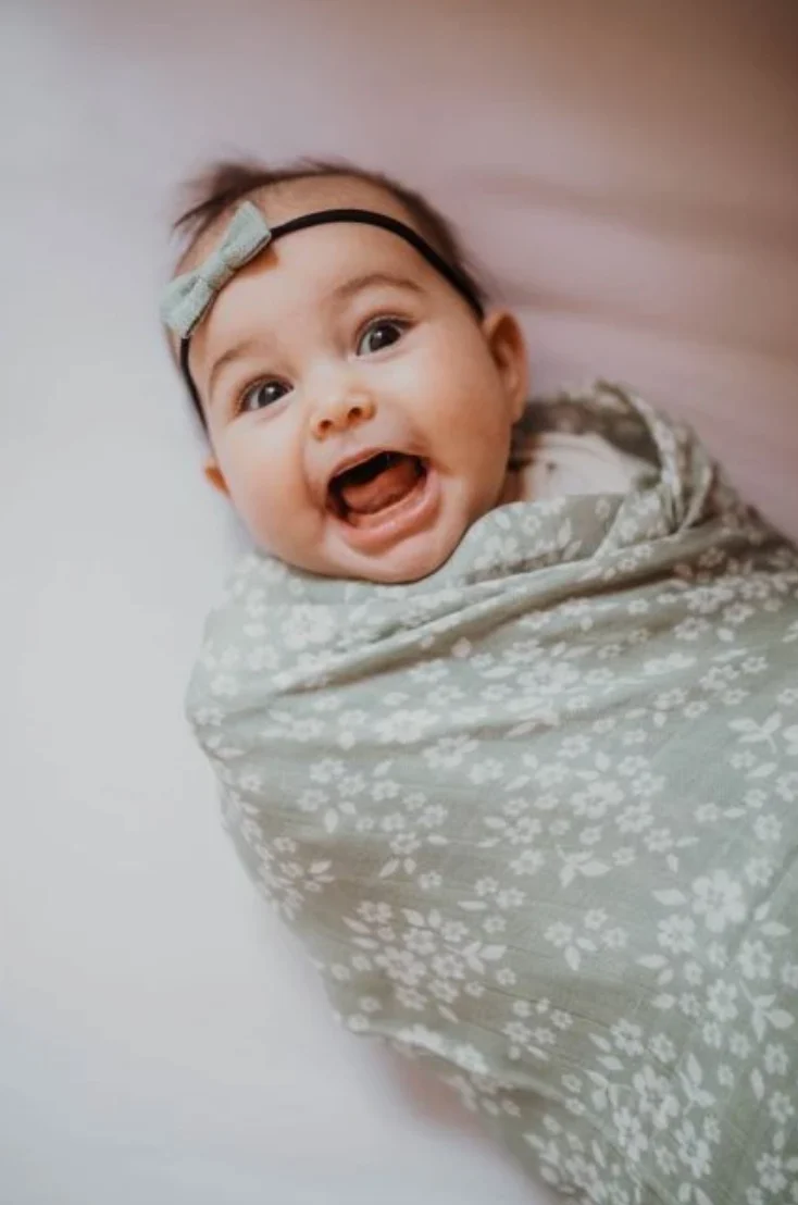 Whimsy Floral Swaddle - Sage Green by Mini Wander - Image 2