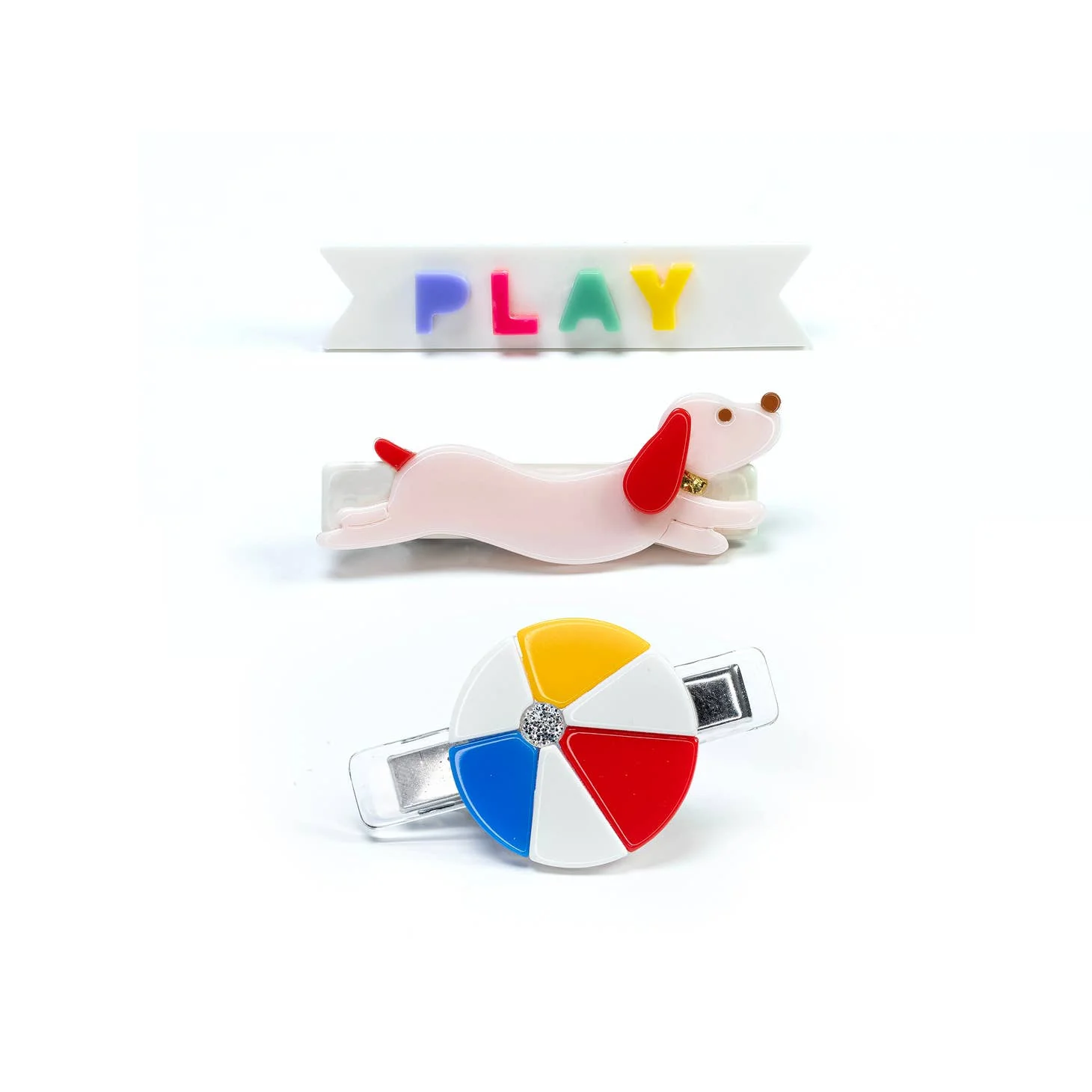 Wiener Dog and Colorful Ball Alligator Clips by Lilies & Roses NY