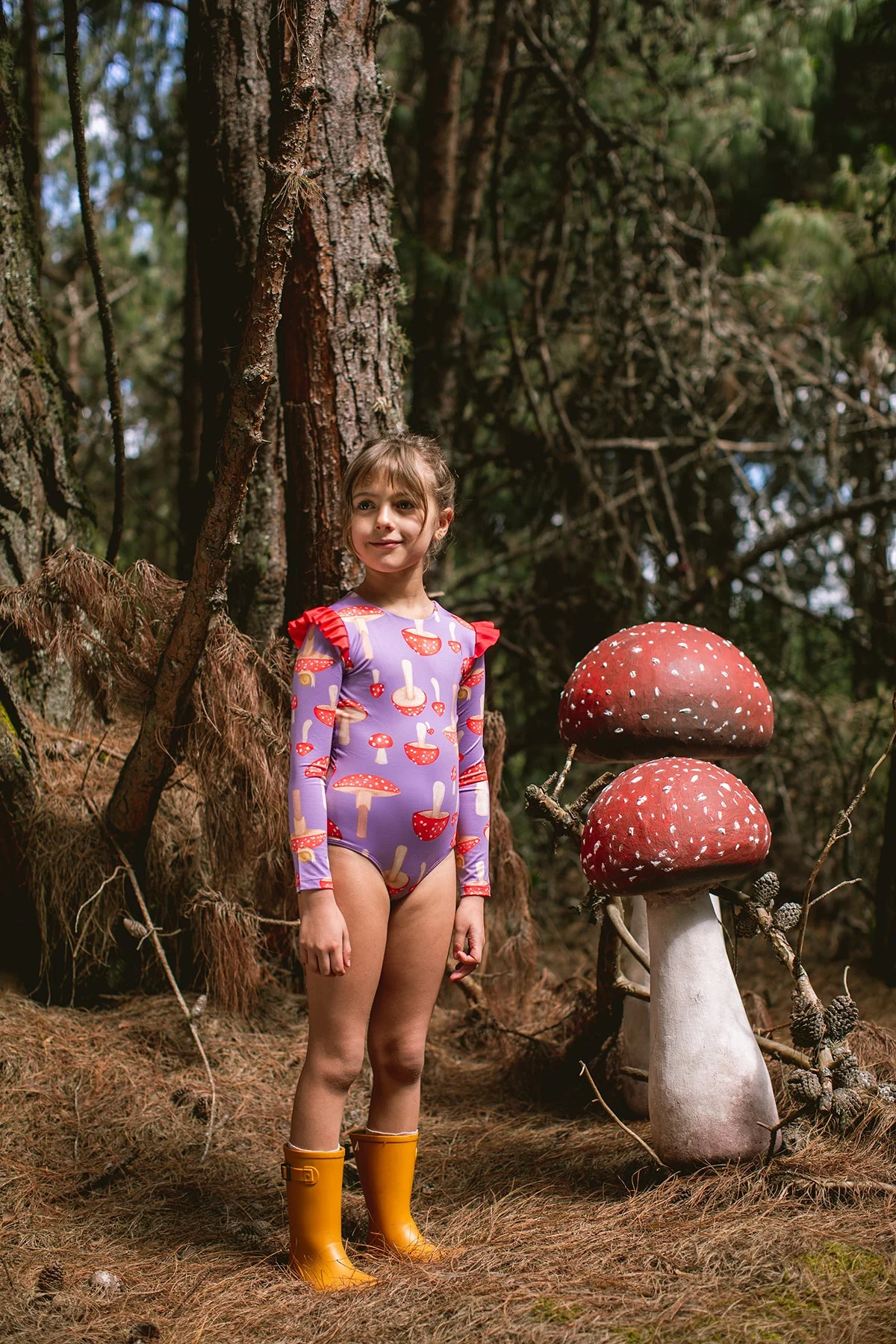 Wings Longsleeve Swimsuit - Purple Mushrooms by Pepita & Me - Image 2