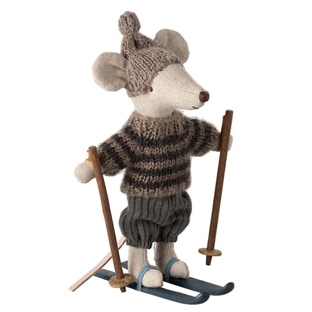 Winter Mouse with Ski Set, Big Brother - Grey by Maileg - Image 2