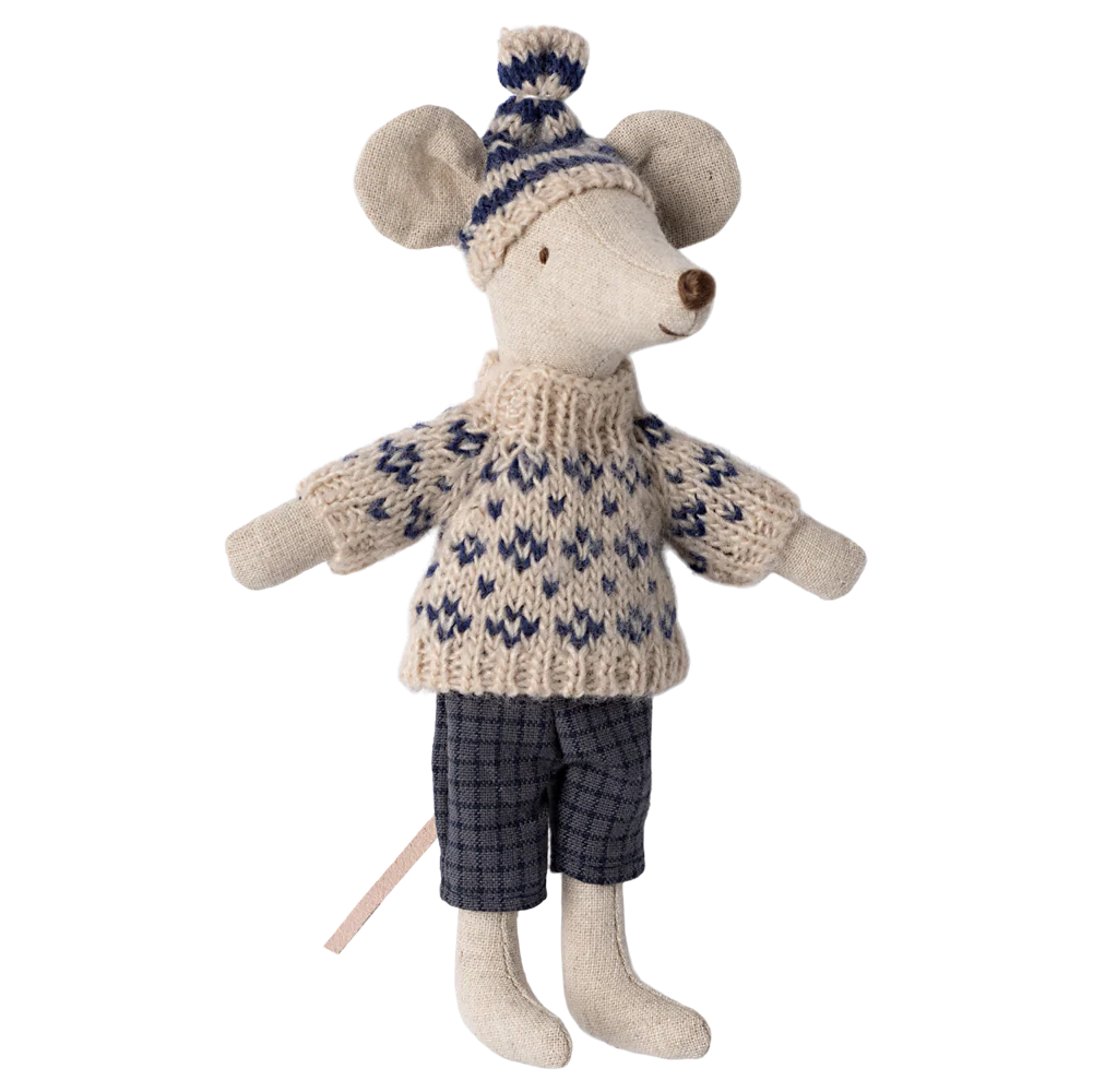 Winter Mouse with Ski Set, Dad - Blue by Maileg - Image 4