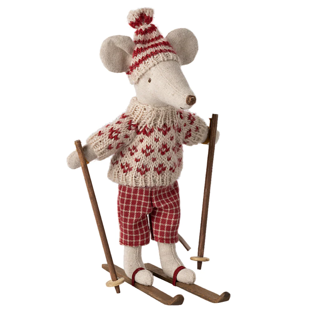 Winter Mouse with Ski Set, Mum - Red by Maileg - Image 3