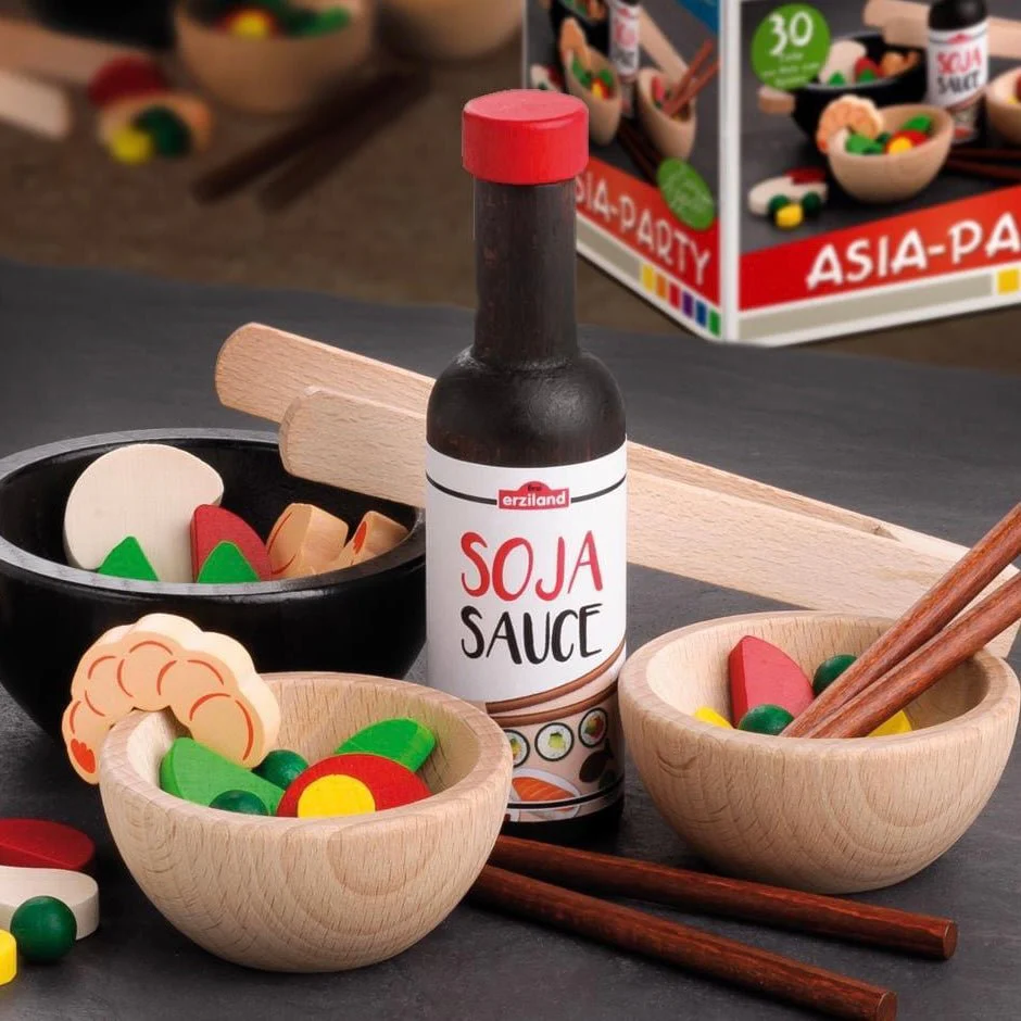 Wok-Party Wooden Play Food Set (31 Pieces) by Erzi - Image 2