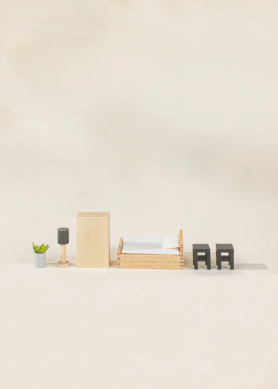 Wooden Doll House Master Bedroom Furniture and Accessories - 9 Pieces by Coco Village - Image 3