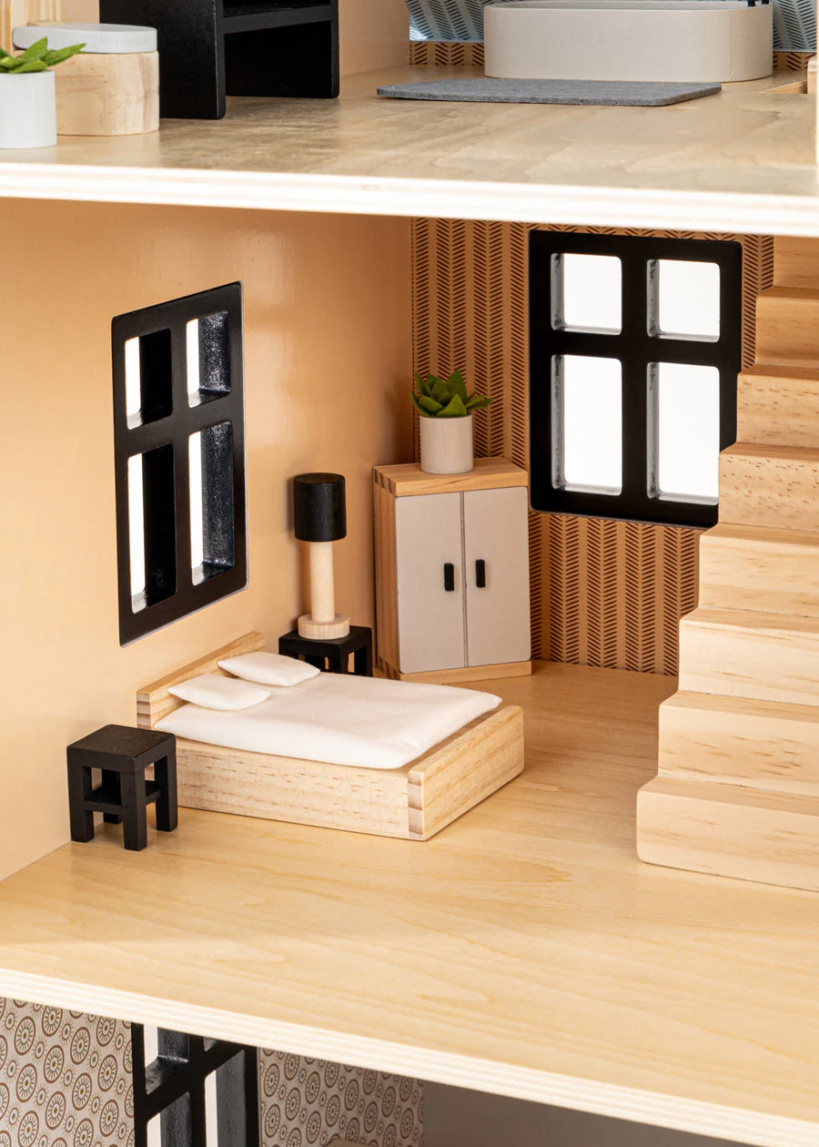 Wooden Doll House Master Bedroom Furniture and Accessories - 9 Pieces by Coco Village - Image 4