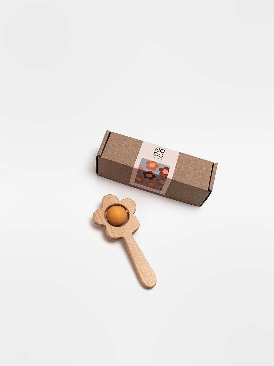 Wooden Flower Rattle - Yellow by Sabo Concept - Image 2